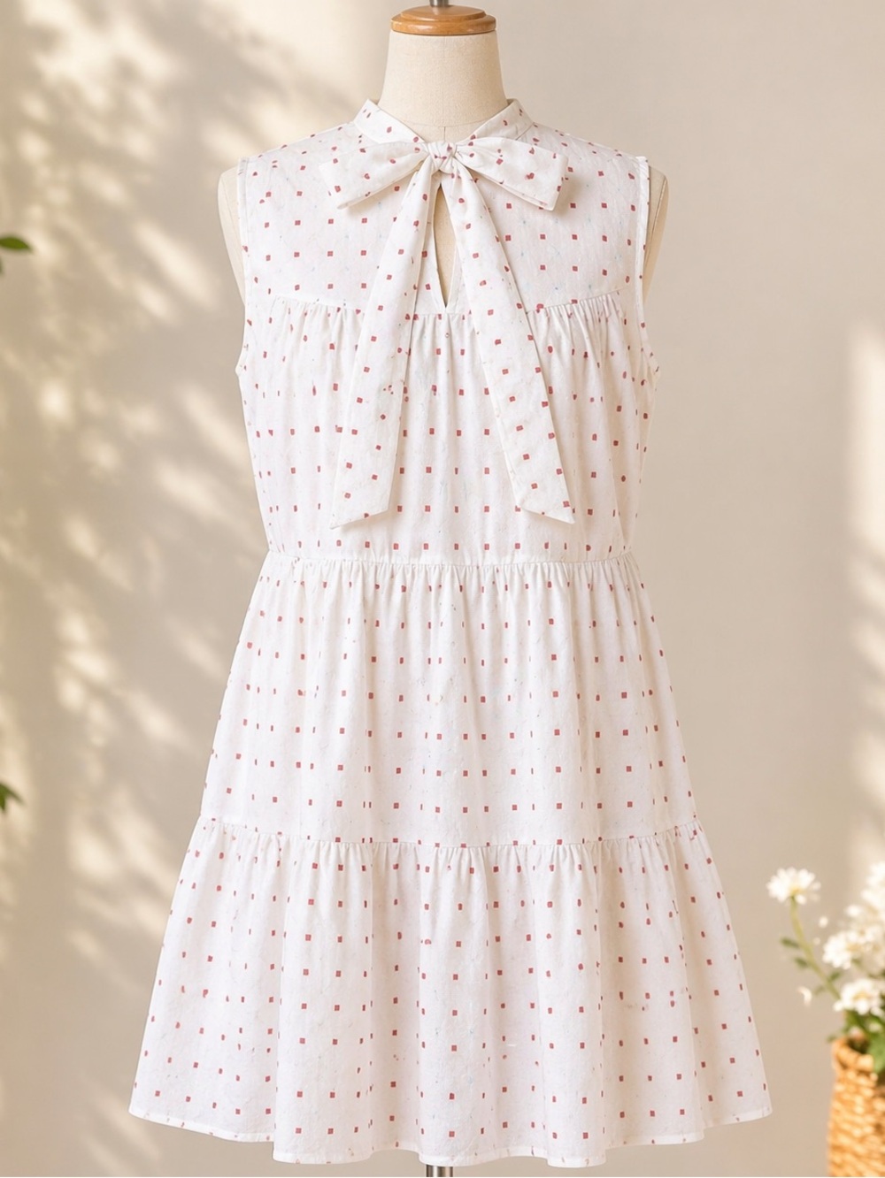 ModCloth Polka Dot Tiered Dress White Red Sleeveless 1X Romantic Cottagecore